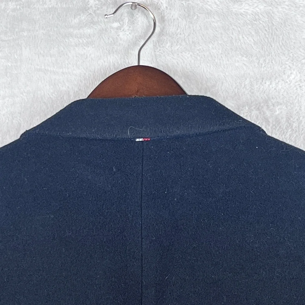 Tommy Hilfiger Coat Mens Large Wool Blend Pea Jacket Navy Heavy Lined Pockets